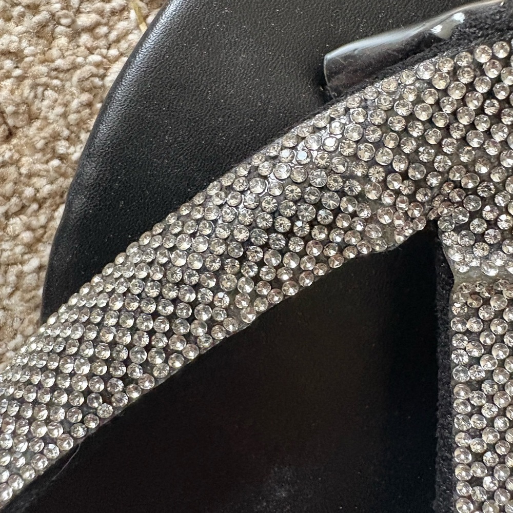 Black Flip-Flops with Silver Crystal Embellishments - Picture 5 of 5